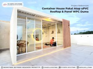 container house pakai atap upvc rooftop dan panel wpc duma